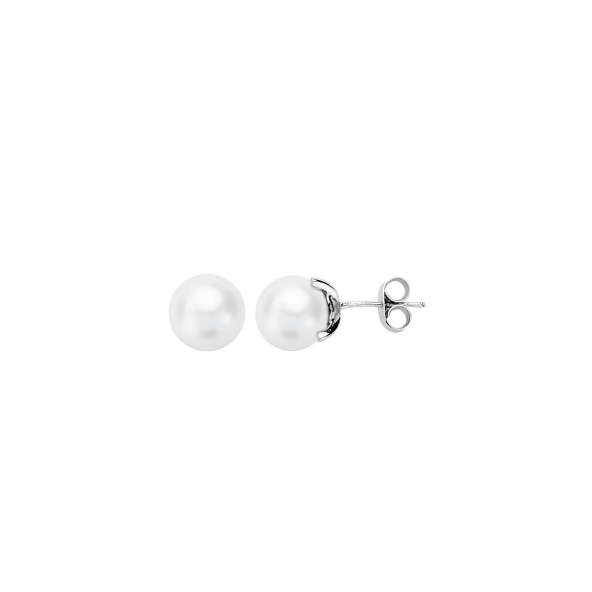 18K PENDIENTES PERLA CULTIVADA 7-7.5 MM ORO BLANCO CIERRE PRESION 1