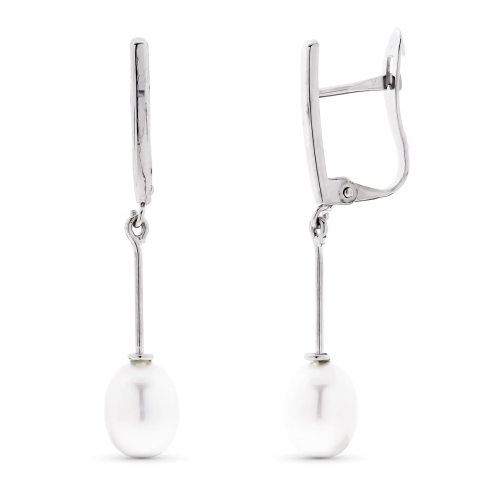 18K PENDIENTES ORO BLANCO CON PERLA 30X5 MM CIERRE CATALAN 1