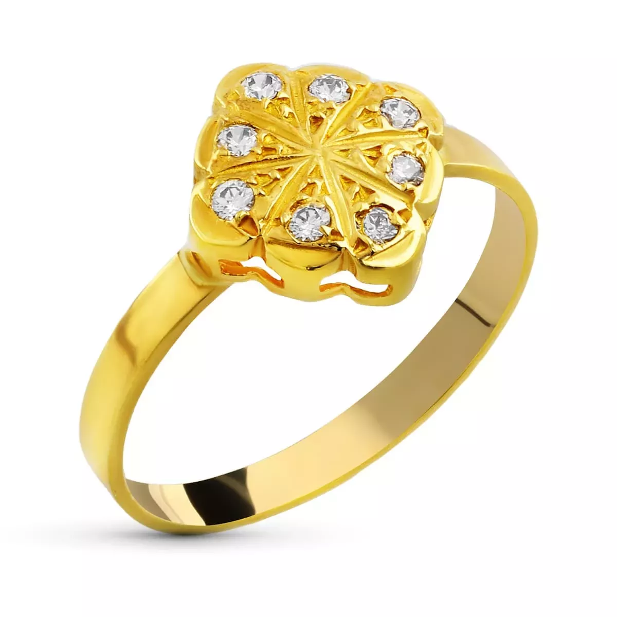 18K SORTIJA ORO AMARILLO MOTIVO CON CIRCONITAS. ANCHO: 9 MM 2