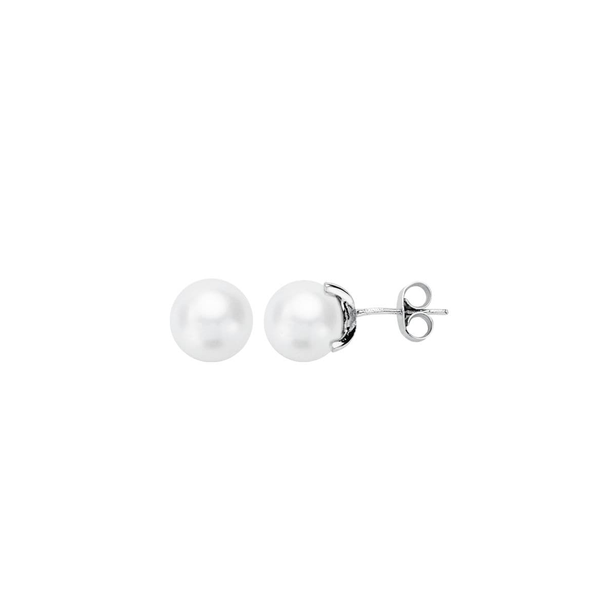 18K PENDIENTES ORO BLANCO PERLA CULTIVADA 7.5-8 MM CIERRE PRESION 1