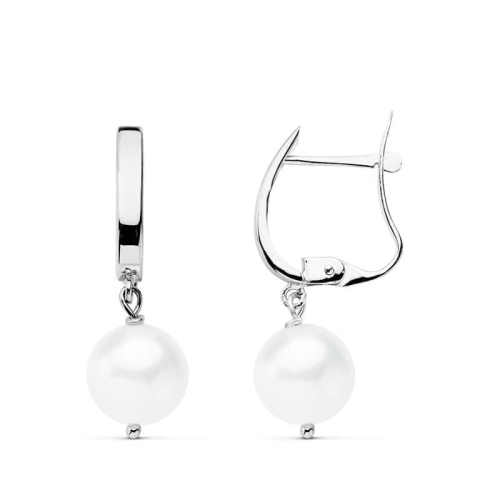 18K PENDIENTES ORO BLANCO PERLA 25X7.5 MM CIERRE CATALAN 1