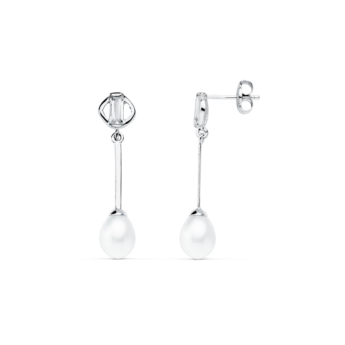 18K PENDIENTES ORO BLANCO PERLA 29X6 MM CIERRE PRESION 1