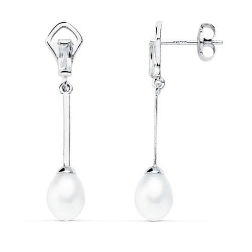 18K PENDIENTES ORO BLANCO PERLA 31X6 MM CIERRE PRESION 1
