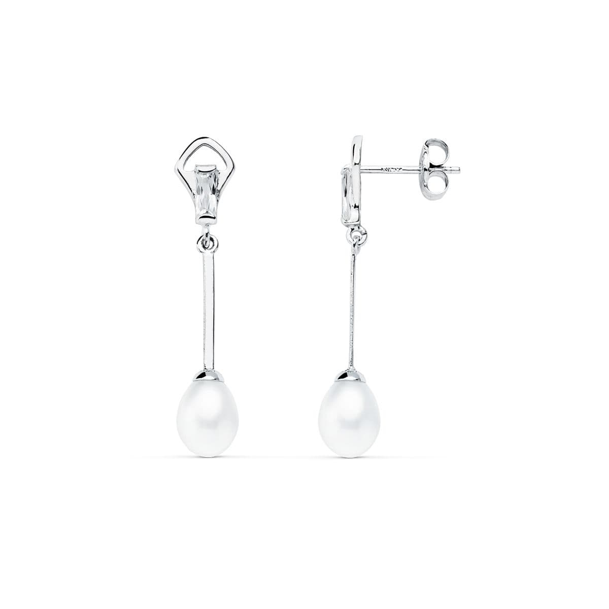 18K PENDIENTES ORO BLANCO PERLA 31X6 MM CIERRE PRESION 1