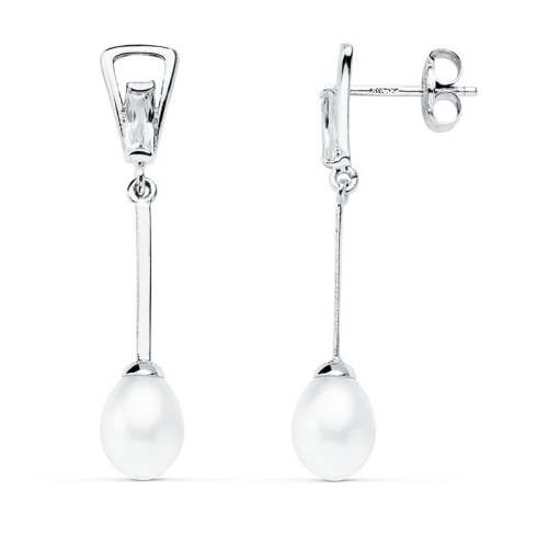 18K PENDIENTES ORO BLANCO PERLA 31X5 MM CIERRE PRESION 1