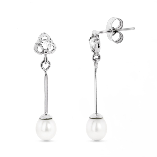 18K PENDIENTES ORO BLANCO CON CIRCONITA Y PERLA CIERRE PRESION 1