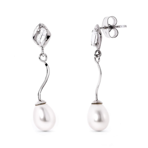 18K PENDIENTES ORO BLANCO Y PERLA Y CIRCONITA CIERRE PRESION 1