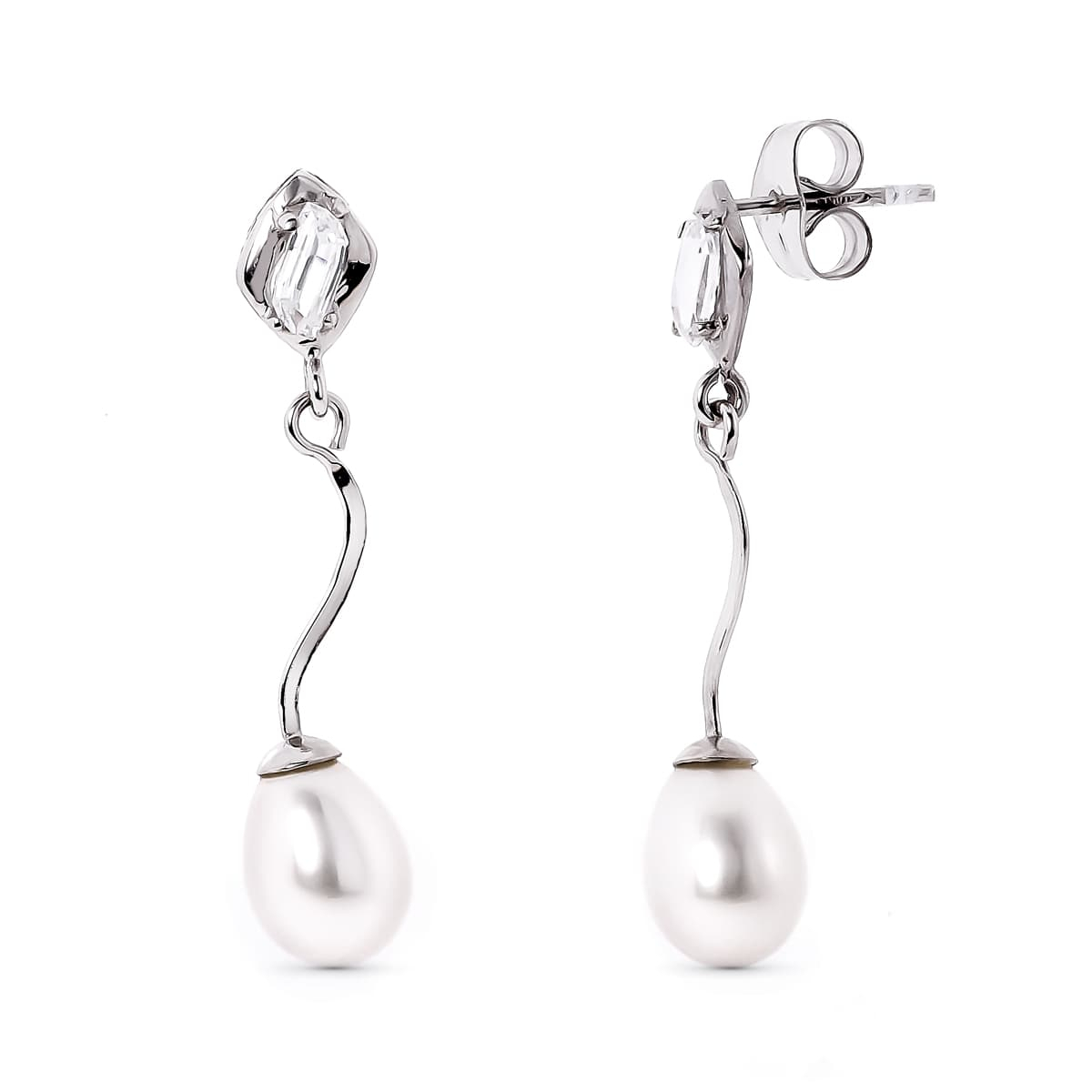 18K PENDIENTES ORO BLANCO Y PERLA Y CIRCONITA CIERRE PRESION 1