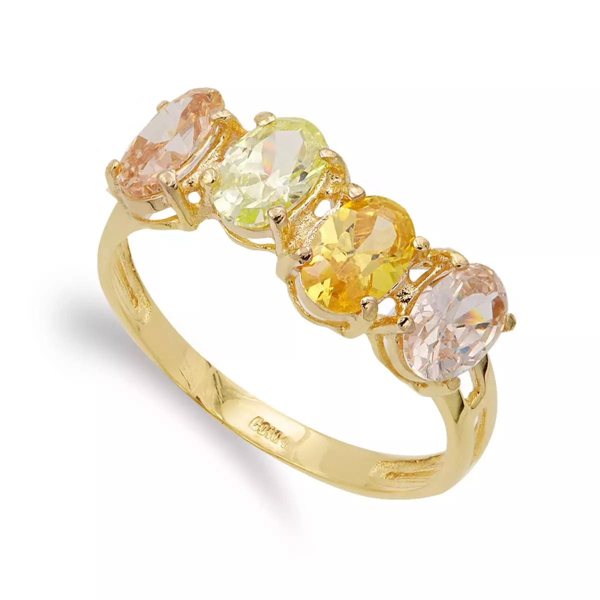 18K SORTIJA ORO AMARILLO CON CIRCONITAS DE COLORES OVALES. ANCHO: 7 MM 2