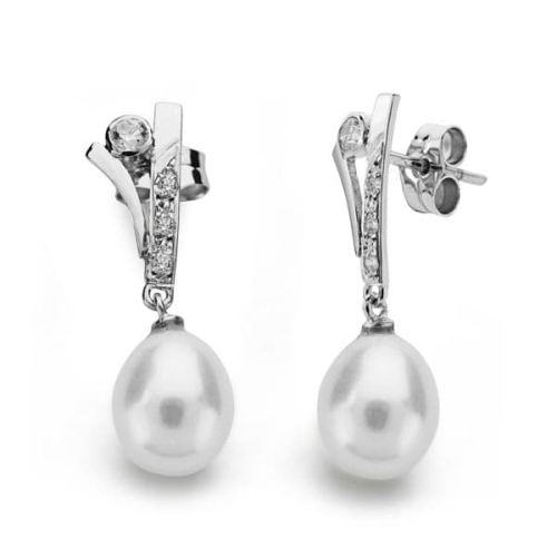 18K PENDIENTES ORO BLANCO PERLA 23X7 MM CIERRE PRESION 1