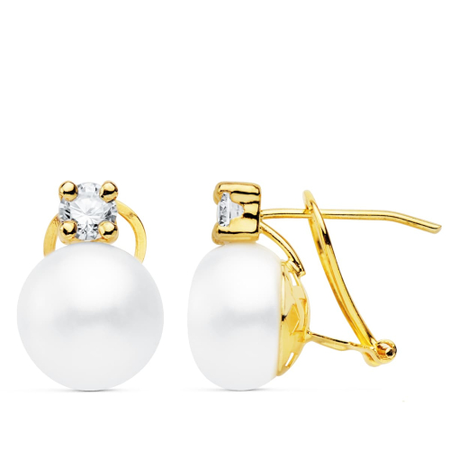 18K PENDIENTES ORO AMARILLO PERLA Y GARRAS 14X10 MM CIERRE CATALAN 1