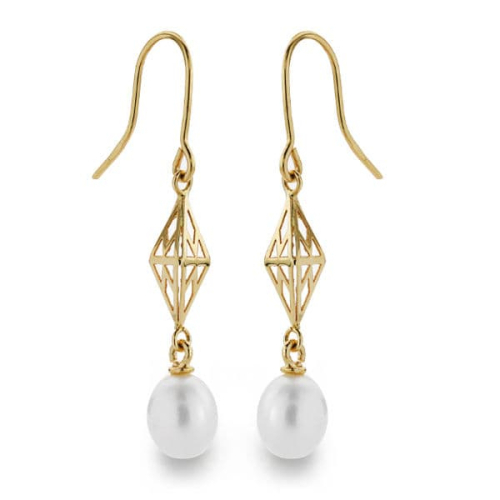 18K PENDIENTES PERLA GANCHO ORO AMARILLO 40X7 MM CIERRE GANCHO 1