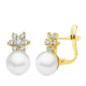 18K PENDIENTES ORO AMARILLO PERLA Y CIRCONITA 12X7 MM CIERRE CATALAN 1