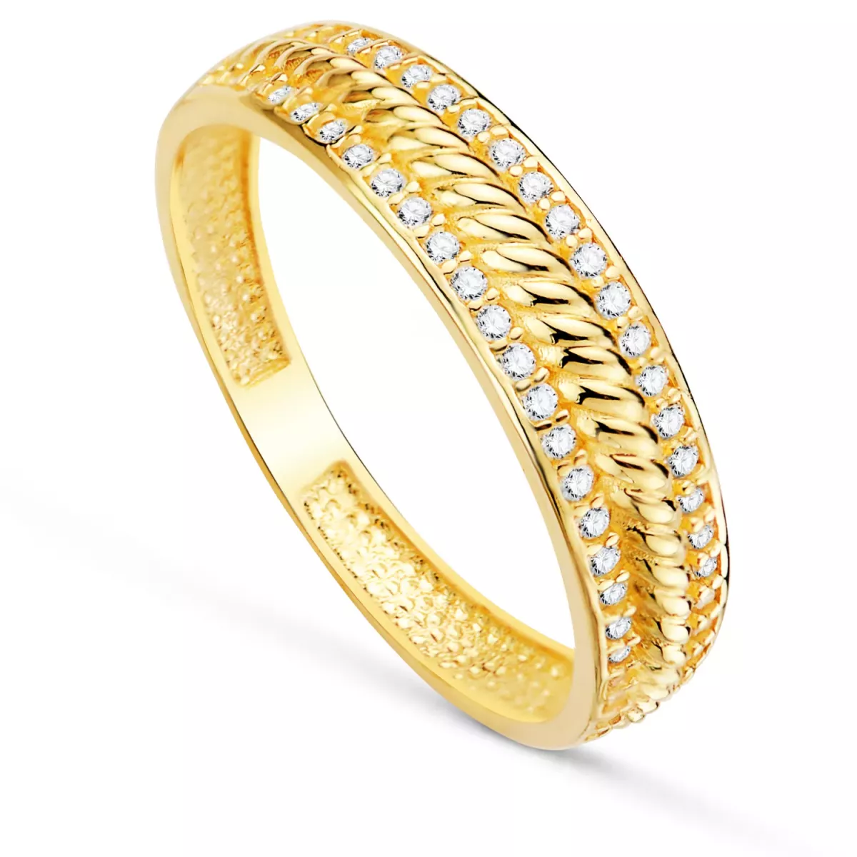 18K SORTIJA ORO AMARILLO BANDAS PAVE CON CIRCONITAS. ANCHO: 4