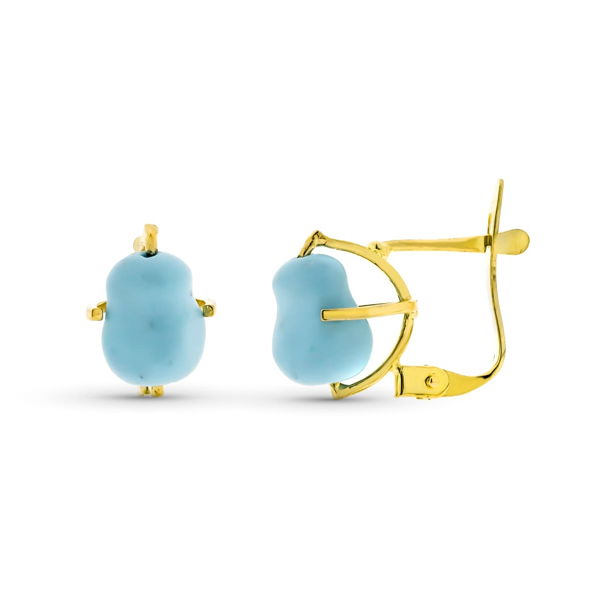 18K PENDIENTES ORO AMARILLO GARRA TURQUESA MEDIANA NATURAL ARIZONA 7X5 MM CIERRE CATALAN 1