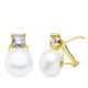 18K PENDIENTES ORO AMARILLO PERLA 16X10 MM CIERRE OMEGA 1