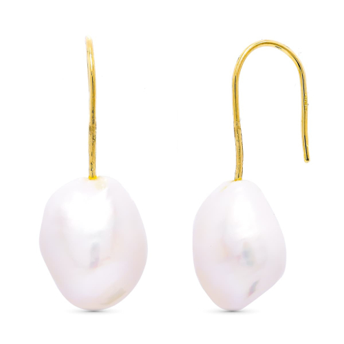 18K PENDIENTES ORO AMARILLO PERLA CULTIVADA PERA 33X10 MM CIERRE GANCHO 1