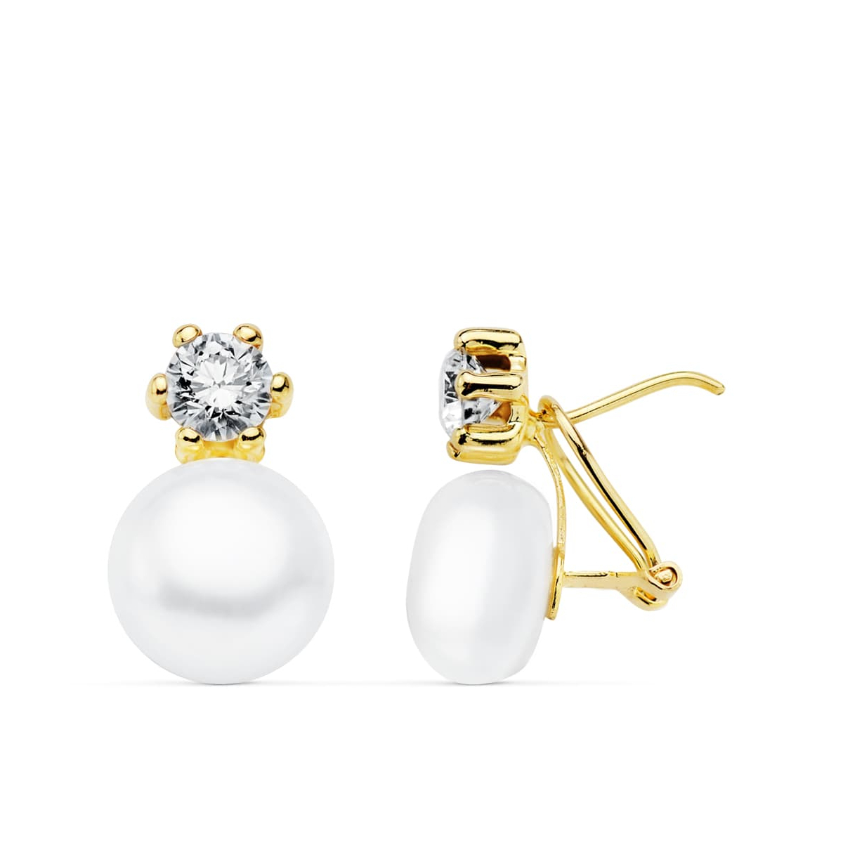 18K PENDIENTES ORO AMARILLO PERLA 17X10 MM CIERRE OMEGA 1