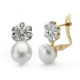 18K PENDIENTES PERLA 7 MM Y FLOR ORO BICOLOR CIERRE CATALAN 1