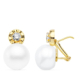 18K PENDIENTES ORO AMARILLO CIRCONITA PERLA BOTON 18X11 MM CIERRE OMEGA 1
