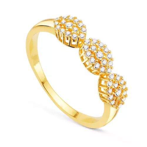 18K SORTIJA ORO AMARILLO 3 CUAJOS OVALES CIRCONITAS. ANCHO: 4MM 2