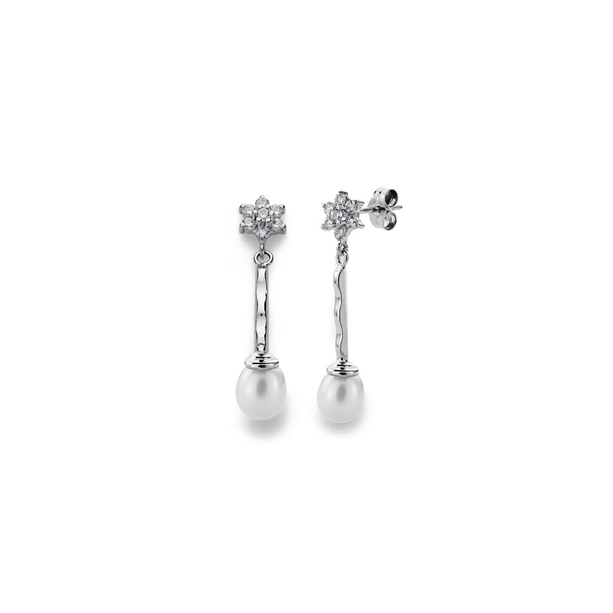 18K PENDIENTES ORO BLANCO .CUAJO Y PERLA 34X6 MM CIERRE PRESION 2