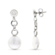 18K PENDIENTES ORO BLANCO LARGOS PERLA 10 MM Y CHATON CIRCONITA CIERRE PRESION 2