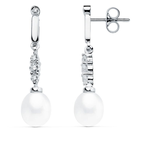18K PENDIENTES ORO BLANCO PERLA 31X7 MM CIERRE PRESION 2