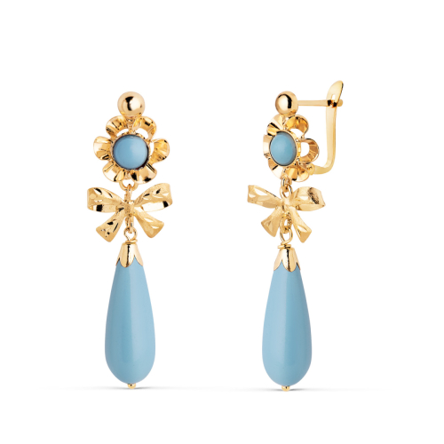 18K PENDIENTES ORO AMARILLO LAZO TURQUESAS. MEDIDA: 33X10 MM. CIERRE CATALAN 2