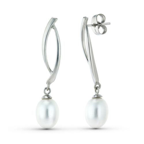 18K PENDIENTES ORO BLANCO DOS CUERPOS CON PERLAS. CIERRE PRESION 2