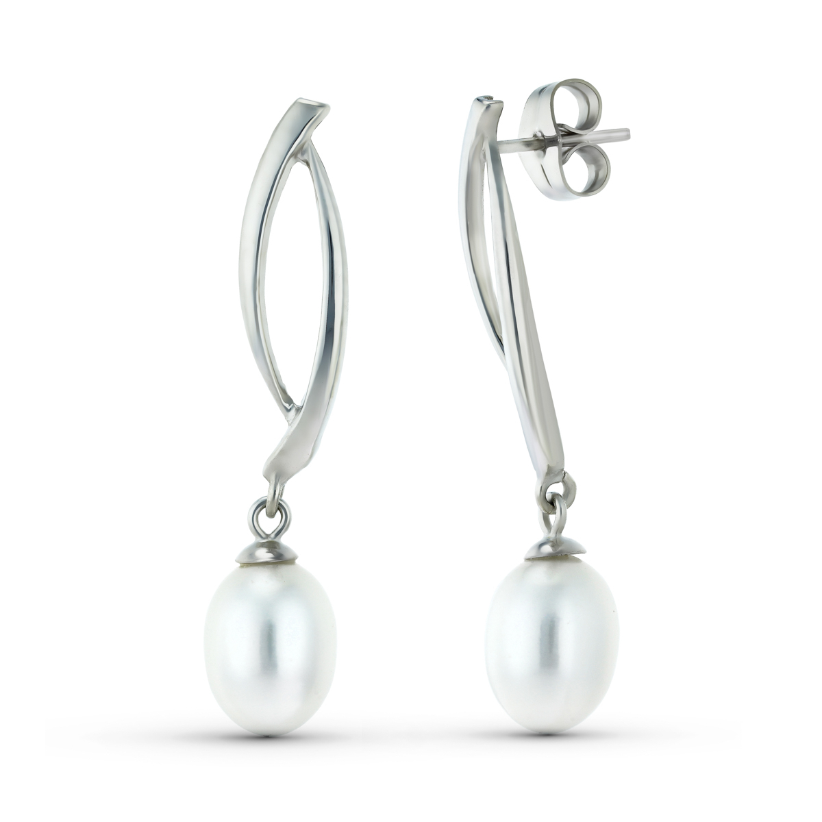 18K PENDIENTES ORO BLANCO DOS CUERPOS CON PERLAS. CIERRE PRESION 2