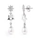 18K PENDIENTES LARGOS PRESION ORO BLANCO ESTRELLAS CON CIRCONITA Y PERLA 2