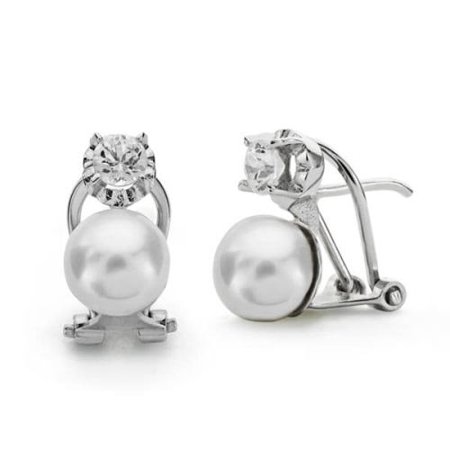 18K PENDIENTES ORO BLANCO PERLA CULTIVADA 7-4.5 MM CIERRE OMEGA 2