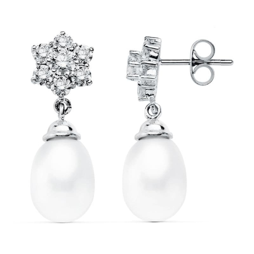 18K PENDIENTES PERLA ORO BLANCO 24X9 MM CIERRE PRESION 2