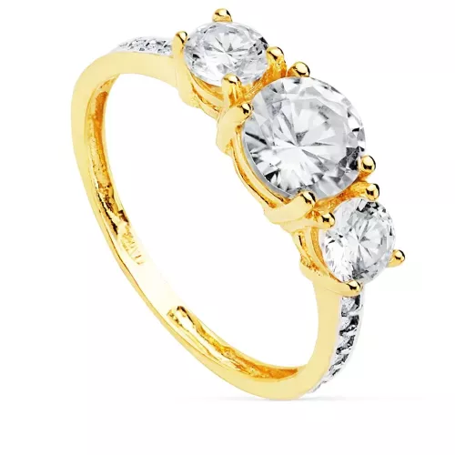 18K SORTIJA TRESILLO ORO AMARILLO PIEDRAS 6 DE 4 MM CIRCONITAS 2
