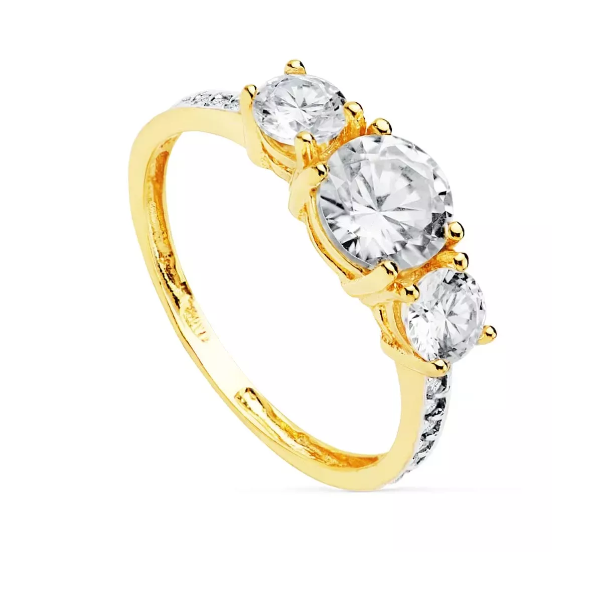 18K SORTIJA TRESILLO ORO AMARILLO PIEDRAS 6 DE 4 MM CIRCONITAS 2