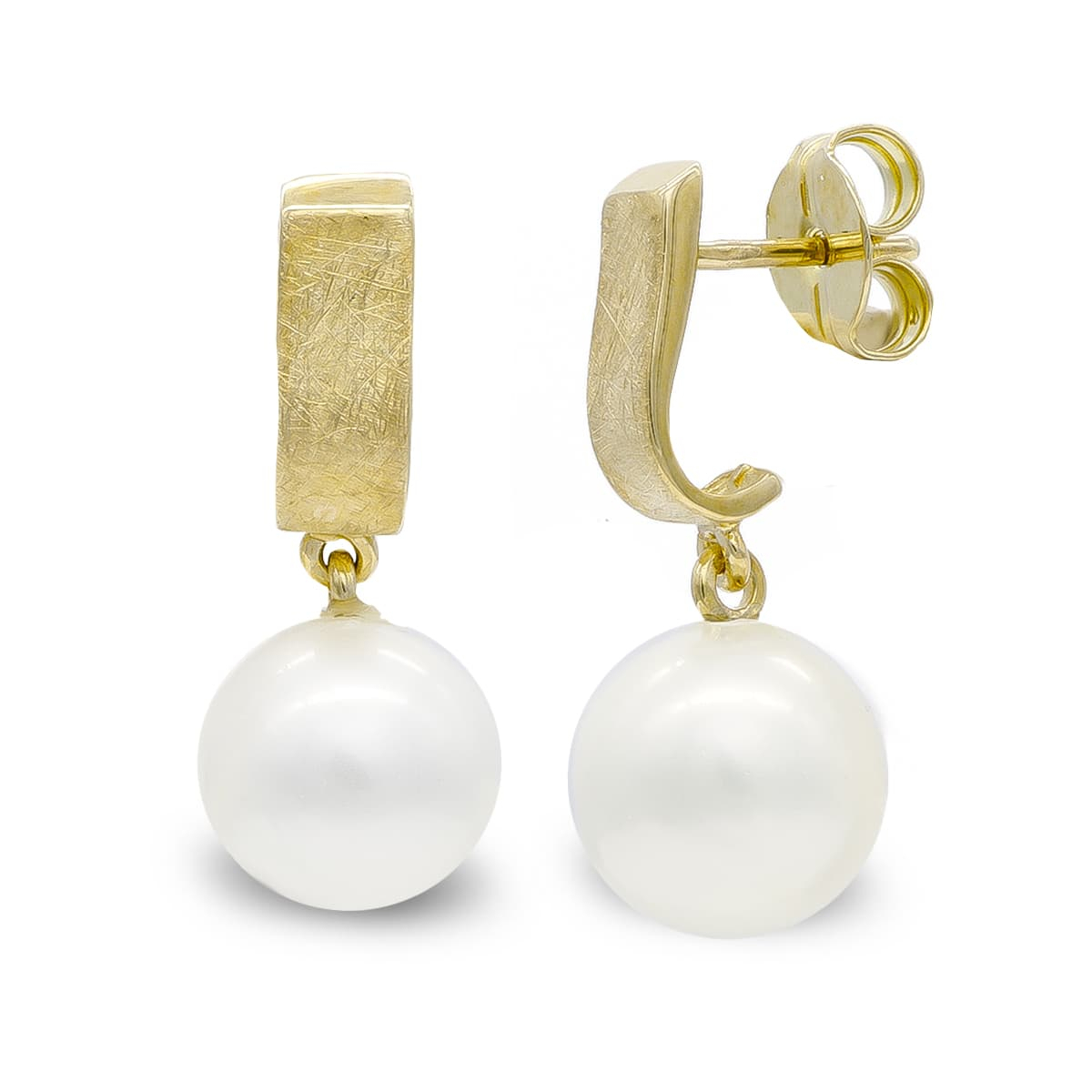 18K PENDIENTES ORO AMARILLO RAYADO Y PERLA 10 MM CIERRE PRESION 3