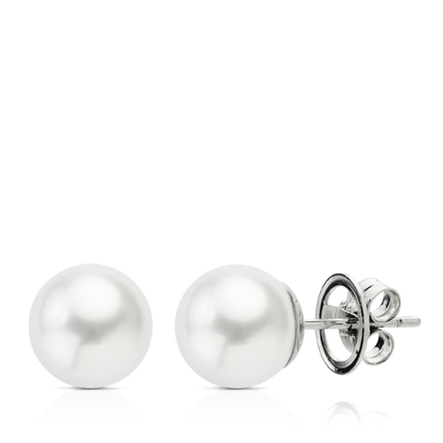 18K PENDIENTES ORO BLANCO PERLA AUSTRALIANA 9.5-10 MM CIERRE PRESION 1