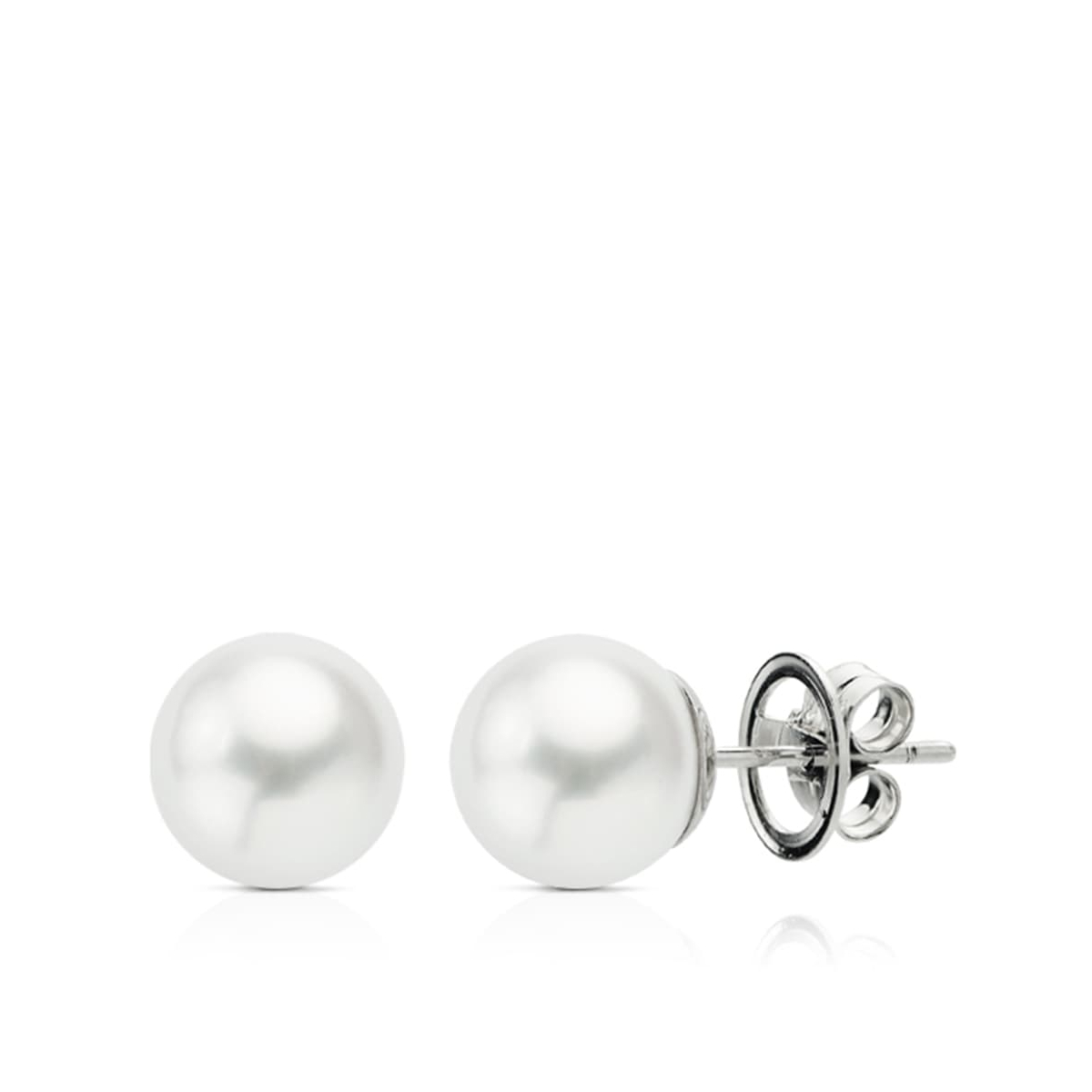 18K PENDIENTES ORO BLANCO PERLA AUSTRALIANA 9.5-10 MM CIERRE PRESION 1