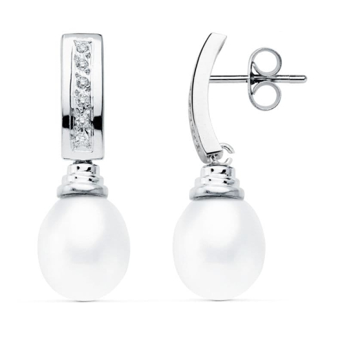 18K PENDIENTES ORO BLANCO PERLA 30X9 MM CIERRE PRESION 3