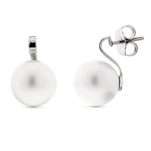 18K PENDIENTES ORO BLANCO PERLA 15 MM PRESION 3