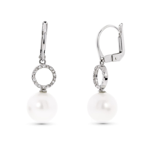18K PENDIENTES ORO BLANCO MOTIVO REDONDO Y PERLA 9 MM CIERRE CATALAN 3