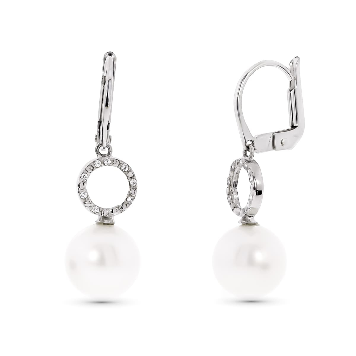 18K PENDIENTES ORO BLANCO MOTIVO REDONDO Y PERLA 9 MM CIERRE CATALAN 3