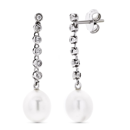 18K PENDIENTES ORO BLANCO LARGOS CON CIRCONITA Y PERLA CIERRE PRESION 3