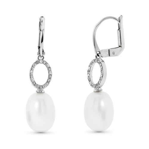 18K PENDIENTES ORO BLANCO MOTIVO OVAL Y PERLA 9 MM CIERRE CATALAN 3