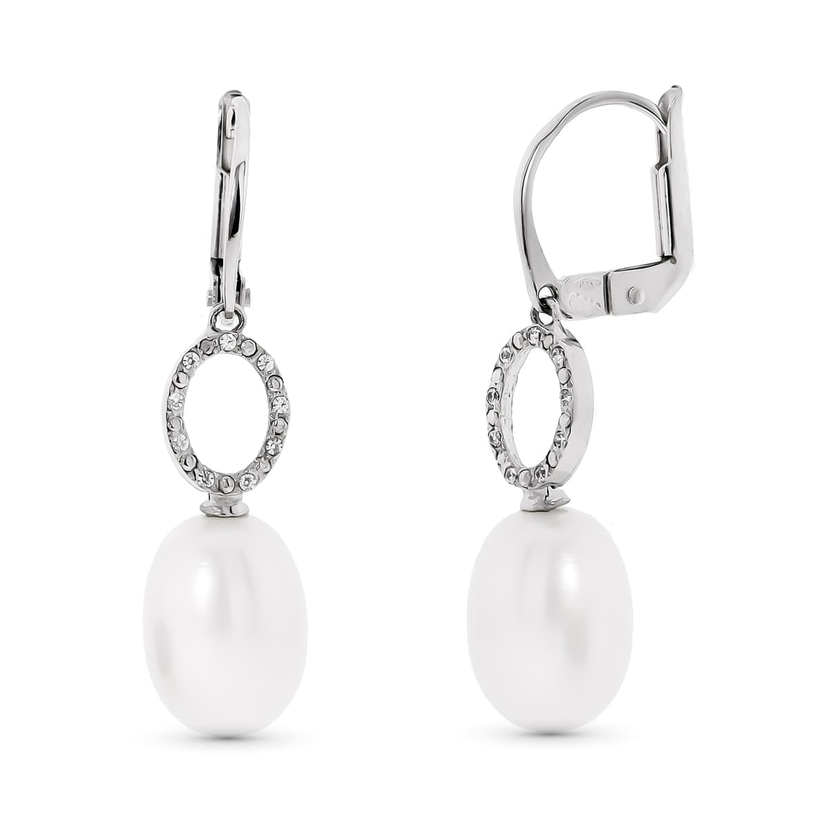 18K PENDIENTES ORO BLANCO MOTIVO OVAL Y PERLA 9 MM CIERRE CATALAN 3