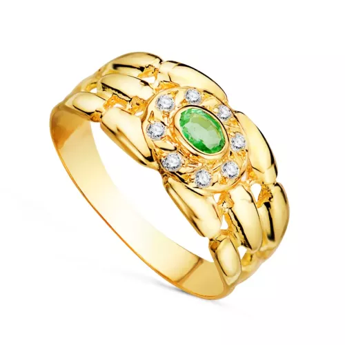 18K SORTIJA ORO AMARILLO PANTER CON CIRCONITAS Y ESMERALDA NATURAL 4X3 MM. ANCHO: 9 MM 2