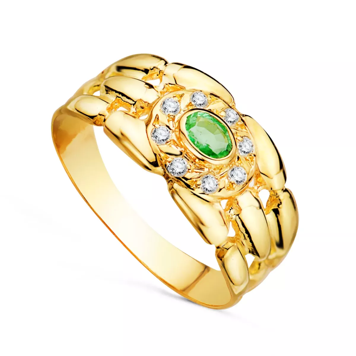 18K SORTIJA ORO AMARILLO PANTER CON CIRCONITAS Y ESMERALDA NATURAL 4X3 MM. ANCHO: 9 MM 2