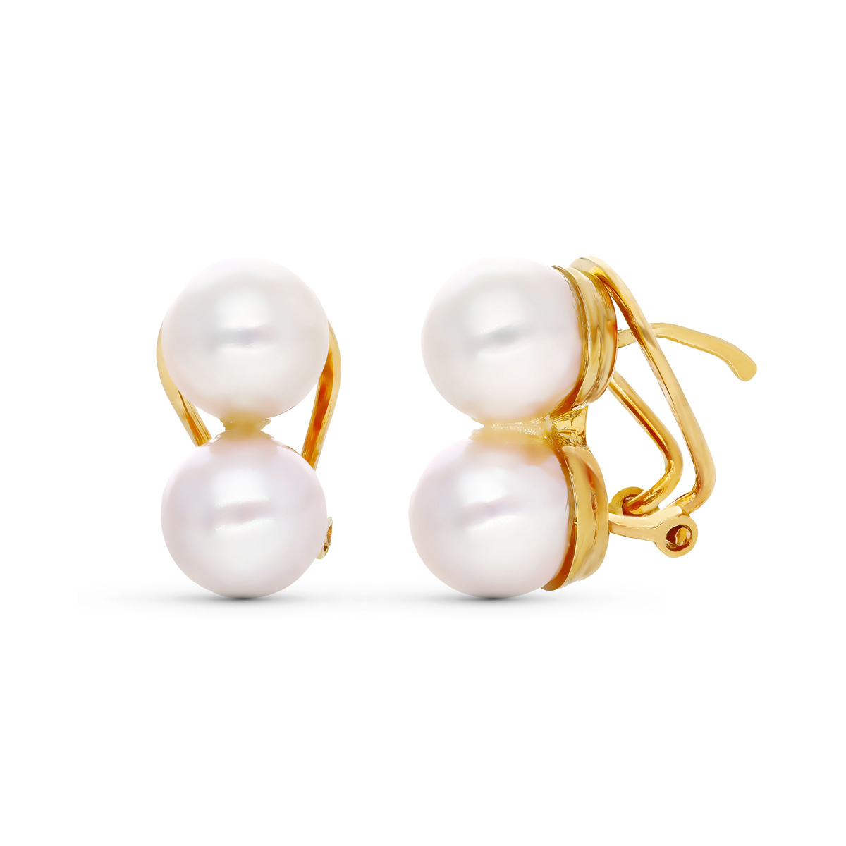 18K PENDIENTES ORO AMARILLO TU Y YO PERLA CULTIVADA CIERRE OMEGA 3