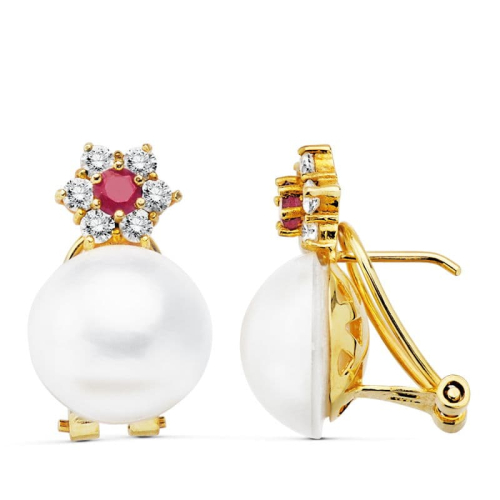 18K PENDIENTES ORO AMARILLO PERLA JAPONESA 21X13 MM CIERRE OMEGA 4